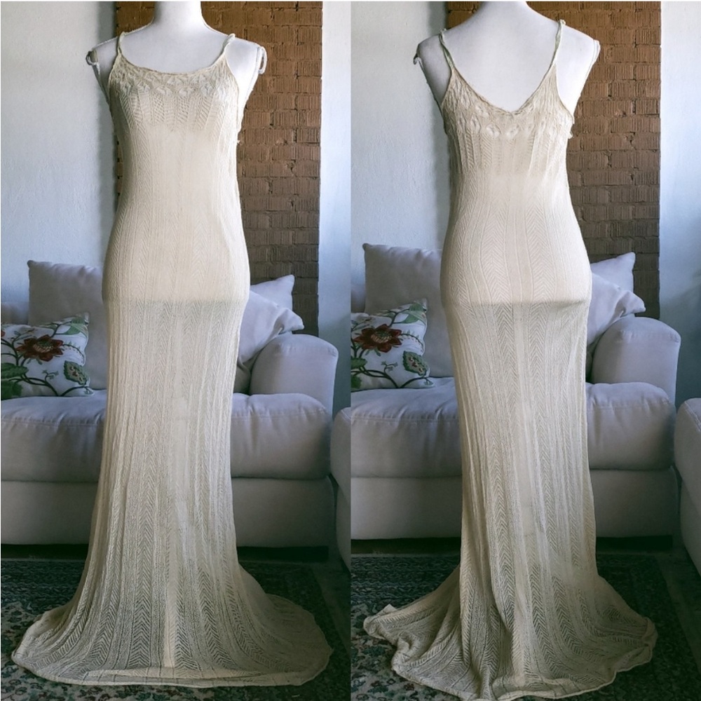 Free People Ivory Maxi Lace Sheer Slip Dress